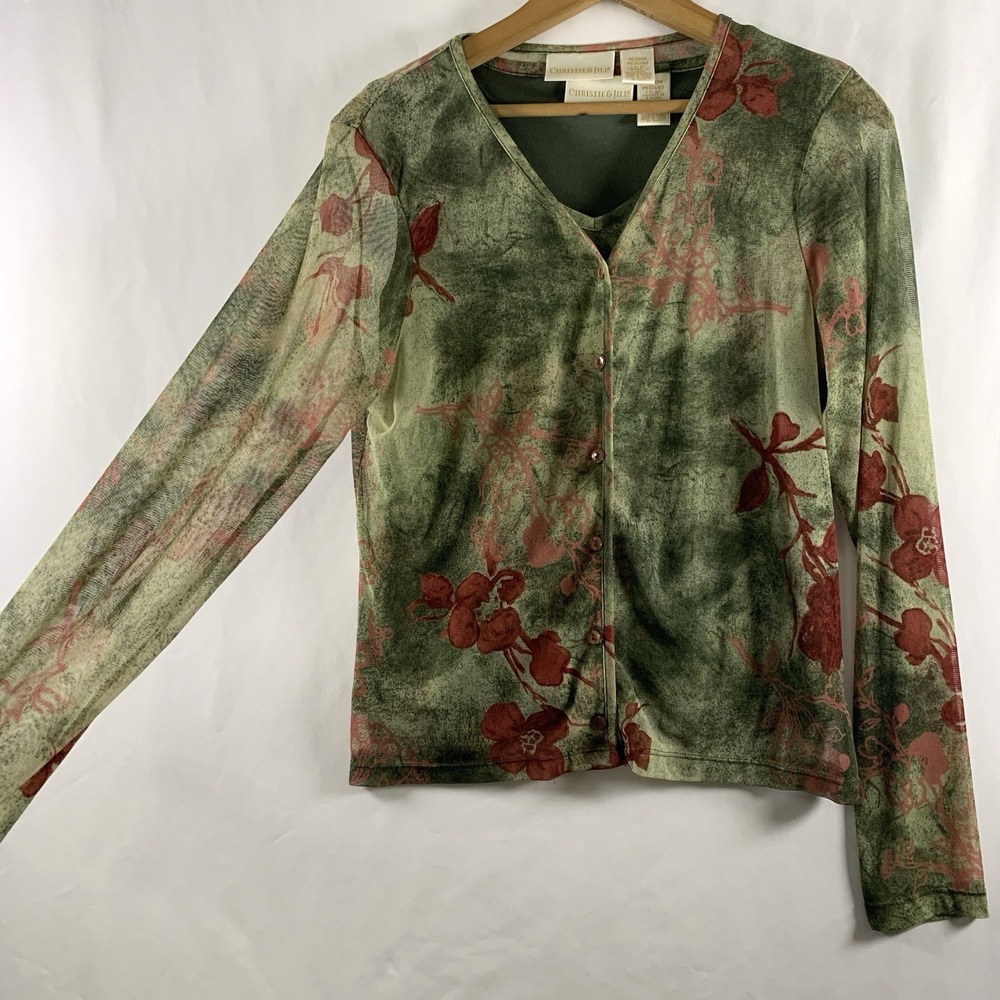 VTG Womens Forest Fairy Floral Tank Cardigan Top Set Size M Artsy Earthy Sheer